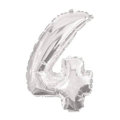 Folie ballon i sølv farve, nr 4, str: 31-33 cm