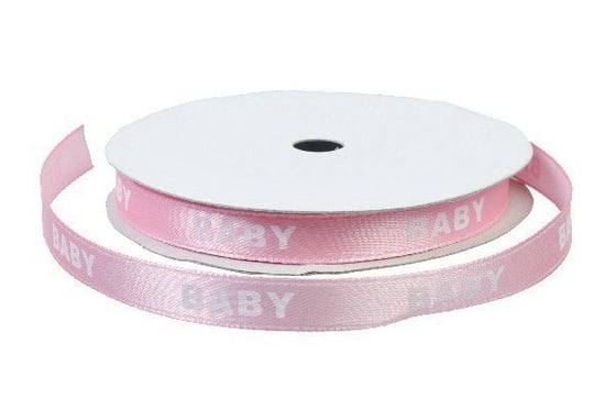 Satinbånd 'BABY' pink m/hvid 9mm ca.9m ⎮ 5700137405512 ⎮ VE_740551 