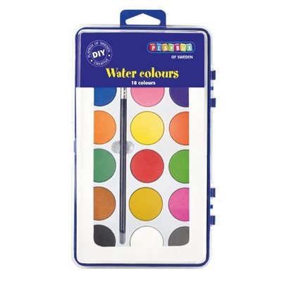 Vandfarve 18 farver m/pensel +3år ⎮ 7394311907145 ⎮ GT_001009 