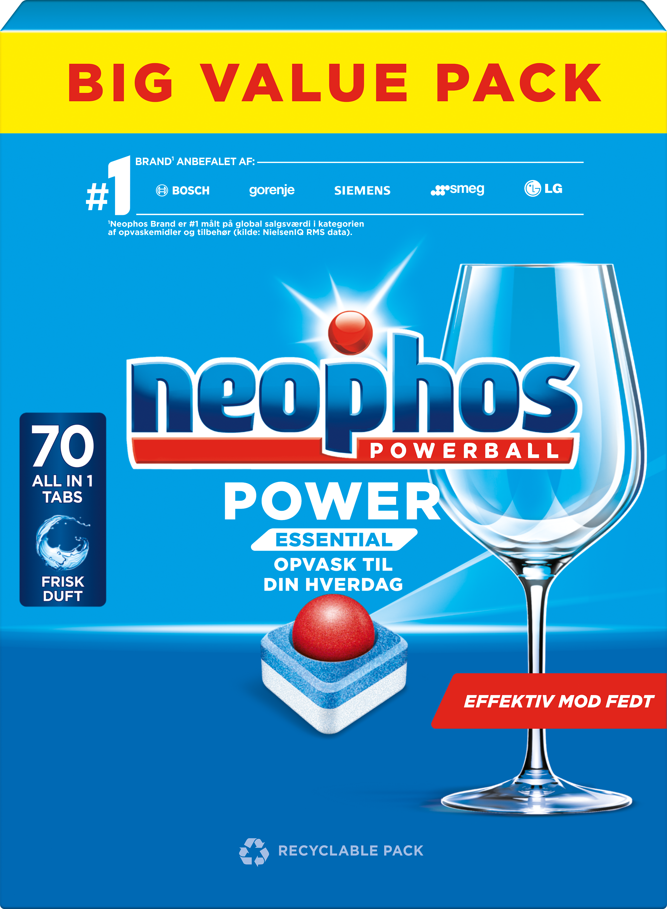 Neophos Power Essential Opvasketabs – 70 stk. All-in-1 med Frisk Duft