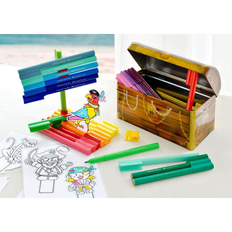 Faber-Castell -  Connector Fibre-tip tusser i skattekiste, 33 stk