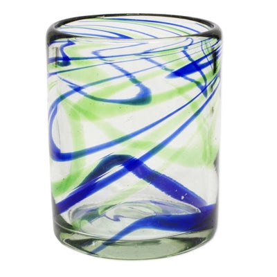 Drinking glass Green &amp; blue (Mexican Mouth Blown) - Produced from recycled glass 