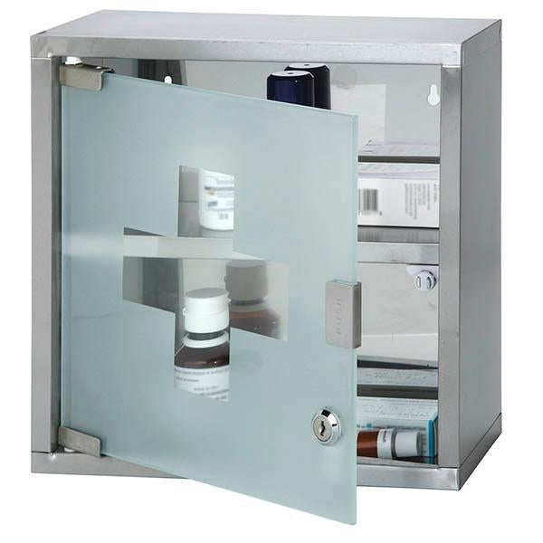 Stainless Medicine Cabinet 30x30, with Satin-tempered glass