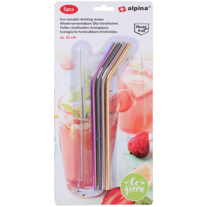 Alpina - 4pcs - Metal Straws With A Straw Cleaner 21cm +-