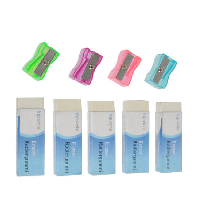 Topwrite - Pencil sharpeners and erasers 9 parts