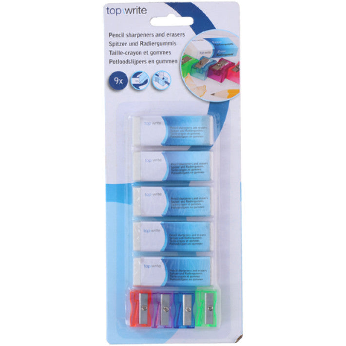 Topwrite - Pencil sharpeners and erasers 9 parts