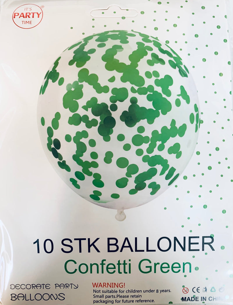 Its Party Time - Konfetti balloner 10stk Grøn konfetti 30cm - Dollarstore.dk