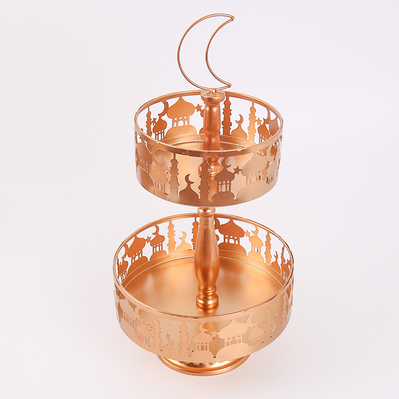 Ramadan - Two Tier Serving Tray In Metal WxH 20x40cm - Rose Gold