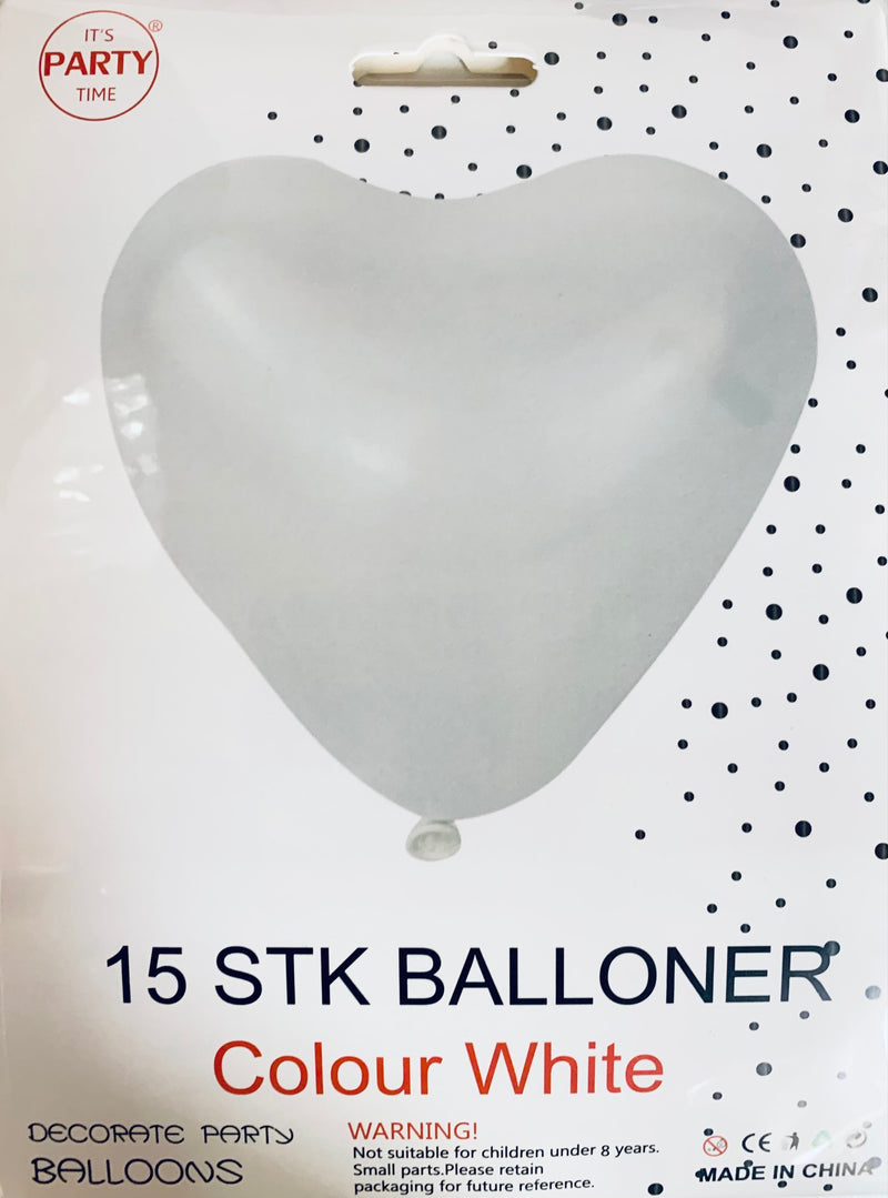 Its Party Time - Hjerte balloner 15stk Hvid 30cm - Dollarstore.dk