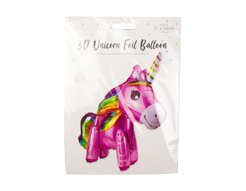 Brightly Coloured - 3d Unicorn Foil Balloon - Dollarstore.dk