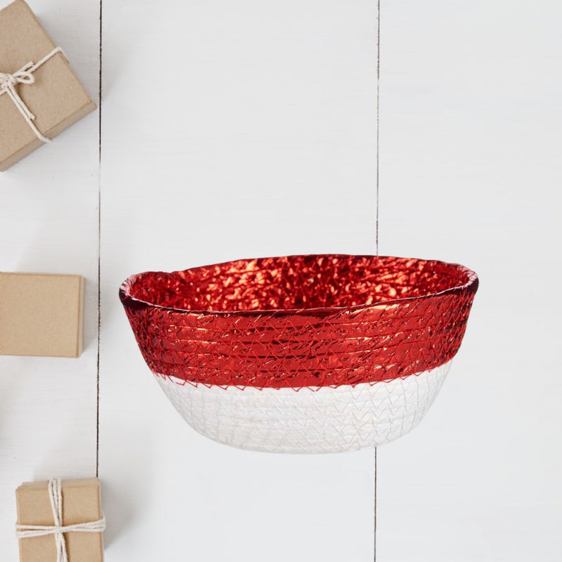 Basket In White And Metallic Red Color 20cm