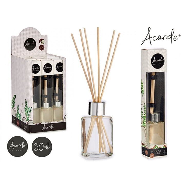 Acorde - Røgelses glas med træpinde 35cm Kokos aroma