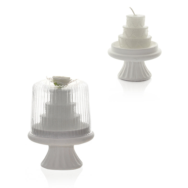 Bryllups stærinlys designet som 3 lags lagkage med flot lerfod - Dollarstore.dk