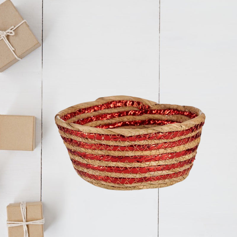 Basket With Red Stripes 20cm