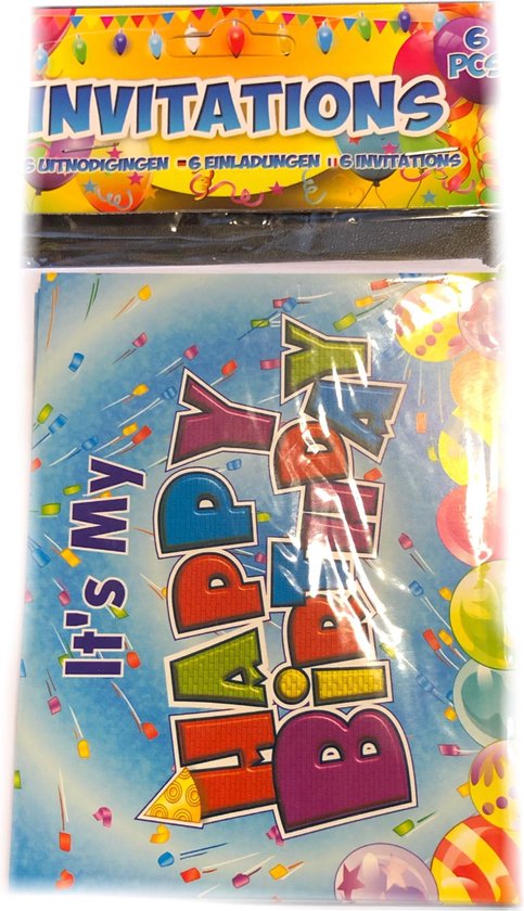 Toitoys - Invitationskort (på engelsk) "its my birthday, you're invited" 6 kort & konvolutter