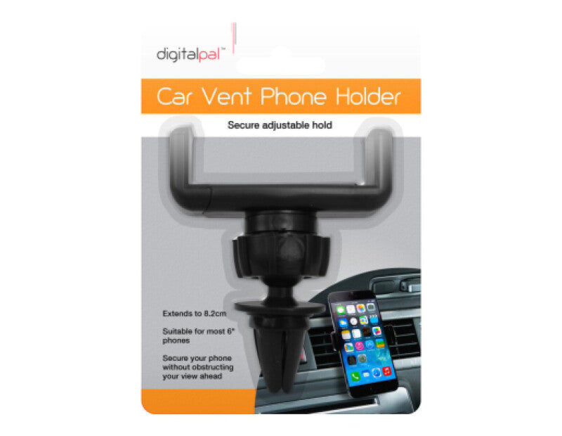 CAR VENT PHONE HOLDER - SECURE ADJUSTABLE HOLD - EXTENDS TO 8.2CM - SUITABLE FOR MOST 6 PHONES