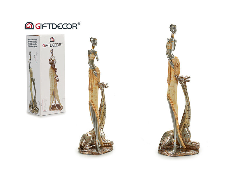 Resin african lady with giraffe