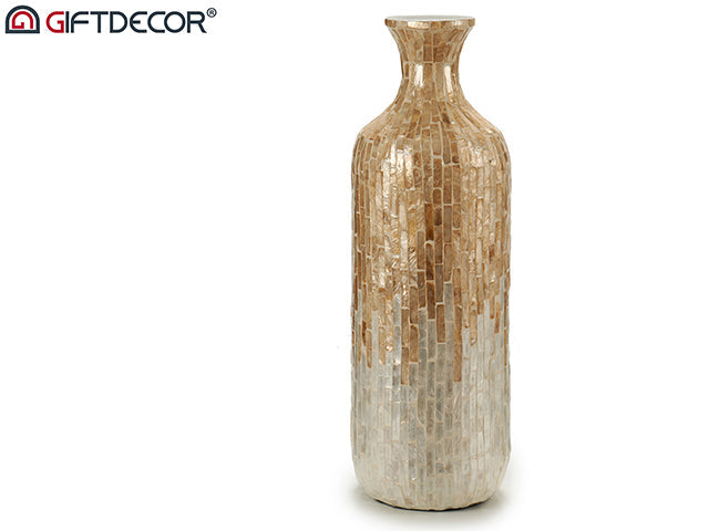 Giftdecor - Harpiks Perlemor vase med beige til guld glatte fliseperler