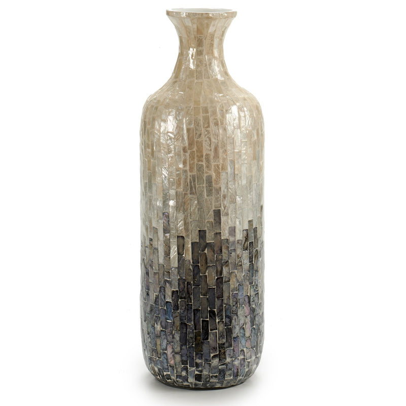 Giftdecor - Harpiks Perlemor vase med grå til beige glatte fliseperler