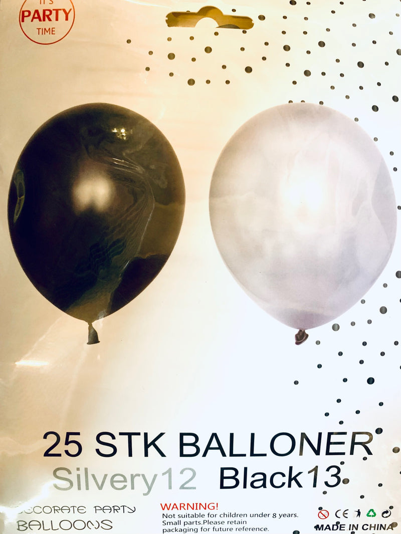 Its Party Time - Balloner 25stk Sort & Sølv 30cm - Dollarstore.dk