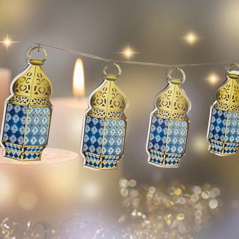 Lantern Garland In Cardboard With String 30x13cm - (6 Flags) Ramadan