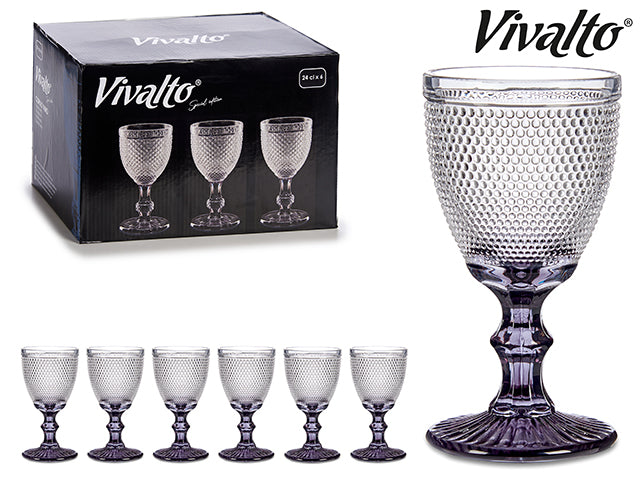 Vivalto - 6 drinking glasses premium design with waterfall base purple 240ml