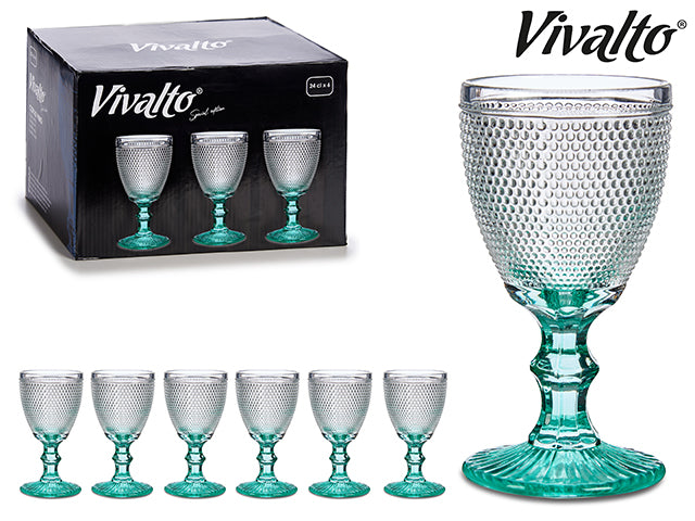Vivalto - 6 drinking glasses premium design with waterfall foot turquesa 240ml