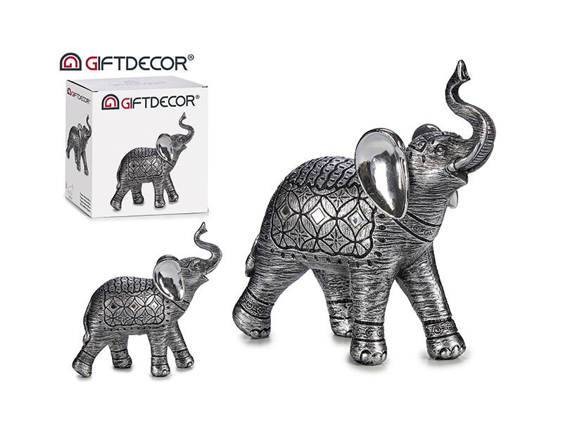 Giftdecor - stor elefant lavet af Harpiks 29x29x10cm Sølv & sort