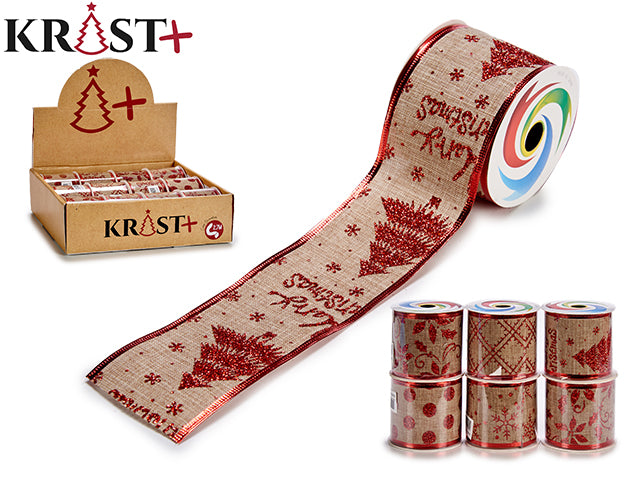 Krist - Gift ribbon Red/Sand - Christmas motifs