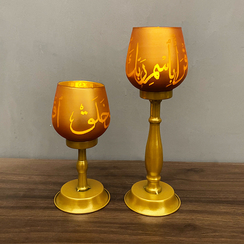 Ramadan 2 lysholder kopper 28 & 19 cm glas i guld