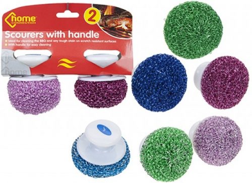 Home Connection - Metallic Scouring Pads With Plastic Handle Pack Of 2