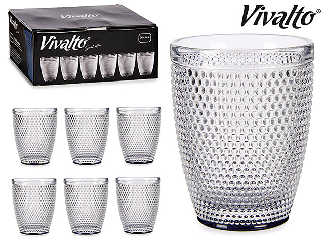 Vivalto - 6  x 30cl antracit vand prikker krystal glas lilla bund