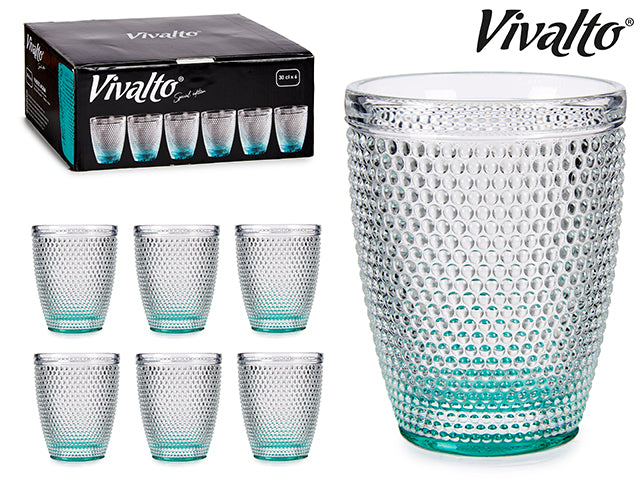 Vivalto - 6  x 30cl antracit vand prikker krystal glas turkis