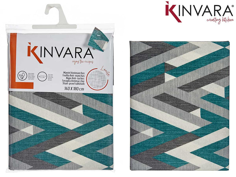 Kinvara Water-resistant Tablecloth 140x180cm - Grey/Green Theme