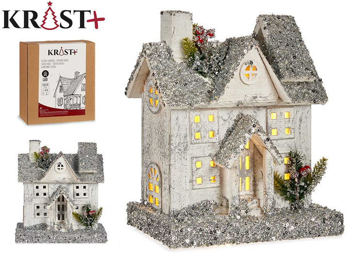 Christ Christmas Scene - Classic Church House w. Silver Glimmer &amp; Light 31cm