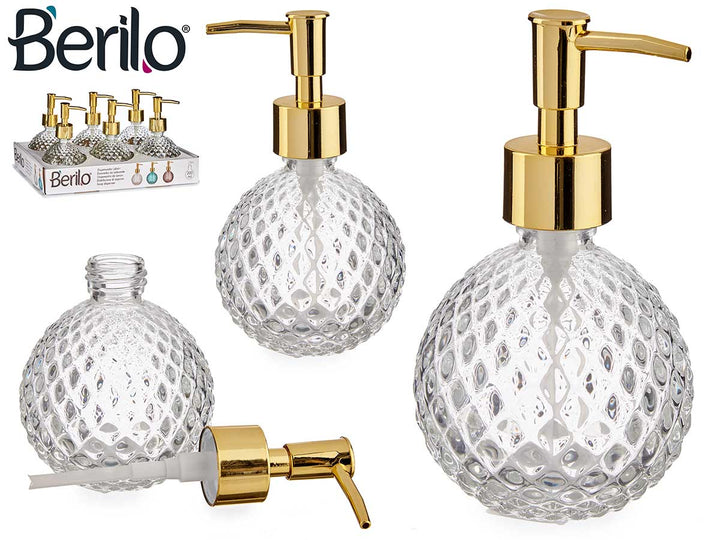 Berilo - Gold edition Sæbedispenser i hærdet glas 8,5 x 8,5 x 15 cm 200ml klar