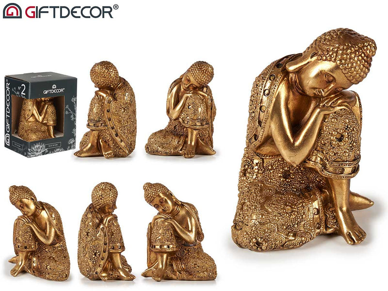 Giftdecor - Gold Buddha decoration figure (resin) 15 x 12 cm