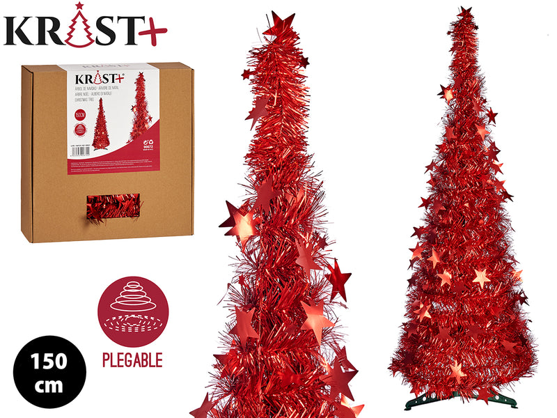 Krist - Whirling Christmas Tree 150cm Metallic-Red Color Folding function