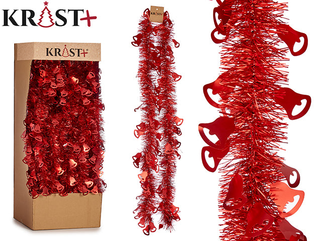 Krist - Garland 200x9cm - Metallic Red Color With Bell Figure