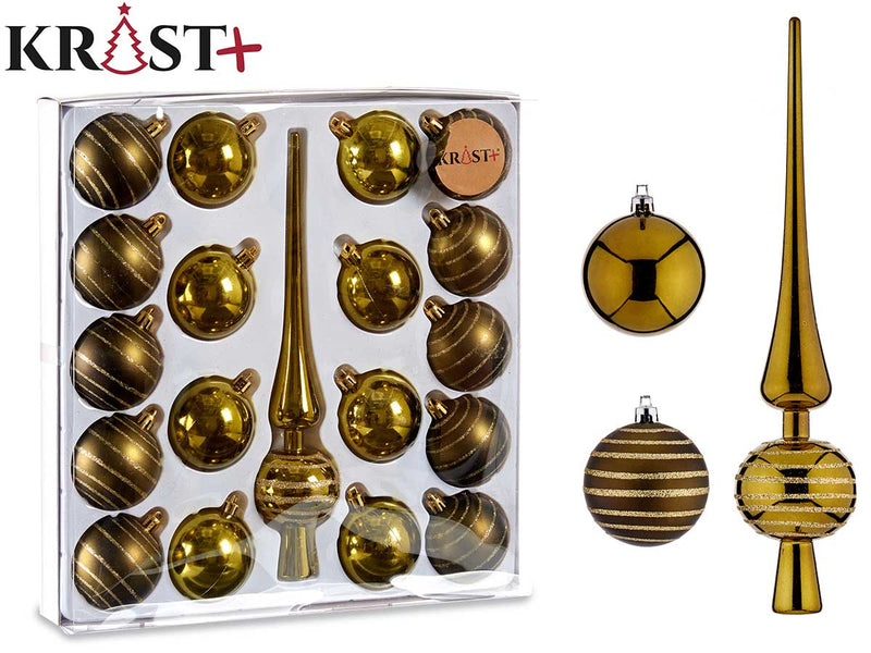 Krist Christmas tree set with top star &amp; 16 balls - Oil green