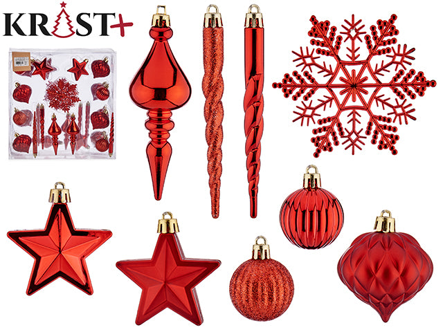 Krist - Set of 32 Christmas tree decorations red in PVC