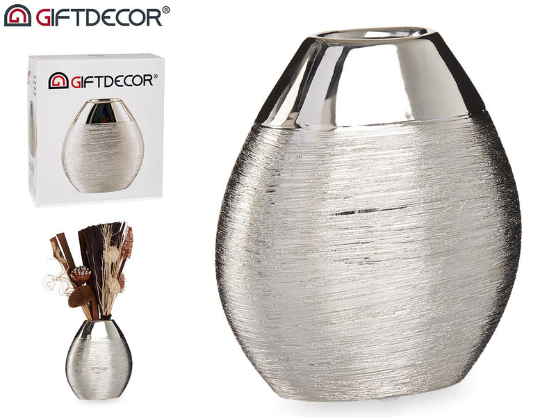 Giftdecor - 19,5x17,5 cm Keremisk Champagne sølv vase 