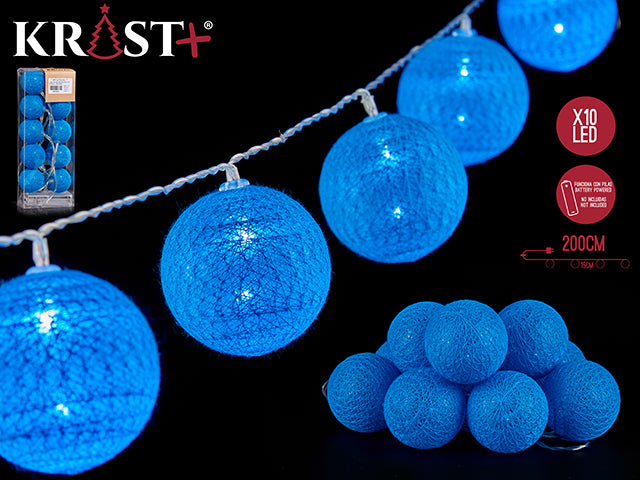 Krist - Lys garlende med 10 snekugle a 4cm (2xAA batterier medfølger ikke) Blue