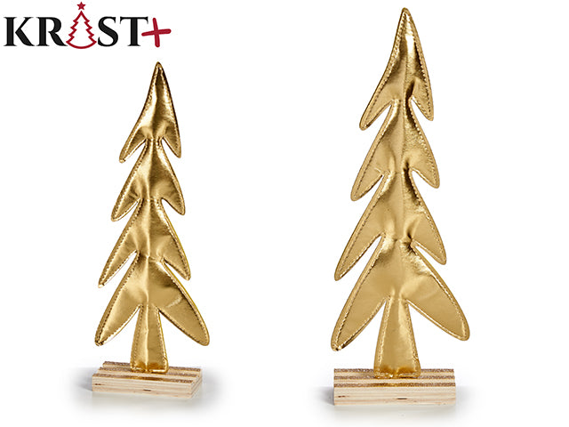 Krist - Gold Christmas tree made of fabric on a wooden base 33cm