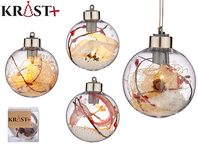 Krist - Christmas ball 1pc Transparent With Details And LED Light 8cm