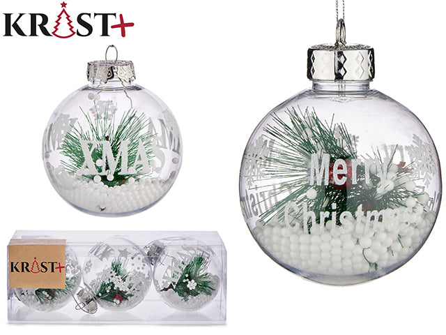 Krist 3stk Julekugler 7,5cm - Gennemsigtige