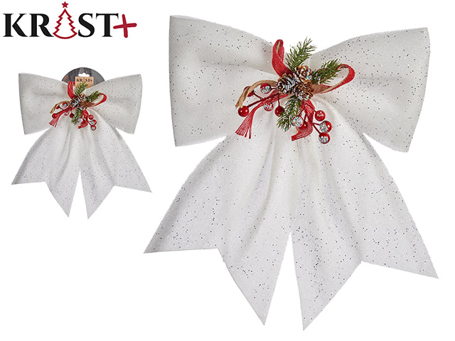 Christ Giant Decorative Bow 45cm - White with Christmas decorations