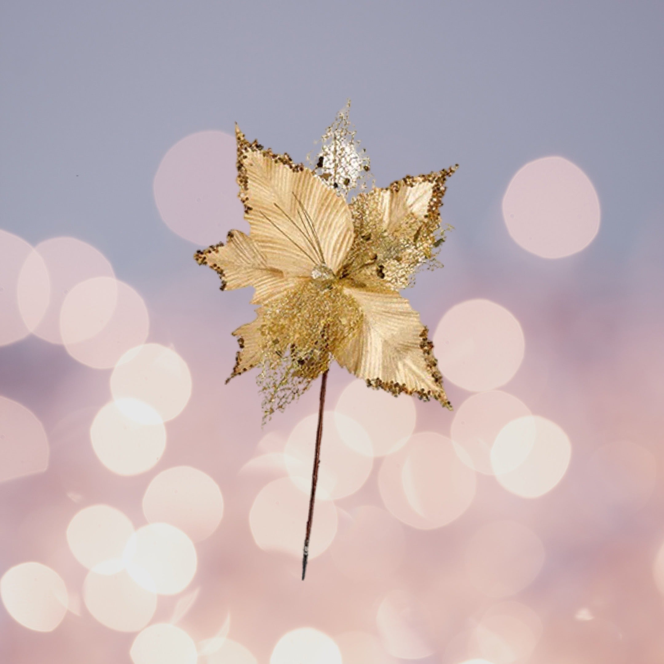 Fabric flower on clamp 33cm - Gold Christmas flower