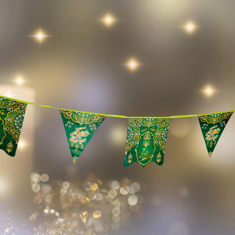 Ramadan Mubarak Paper Garland With 8 Flags 28x22cm - Green