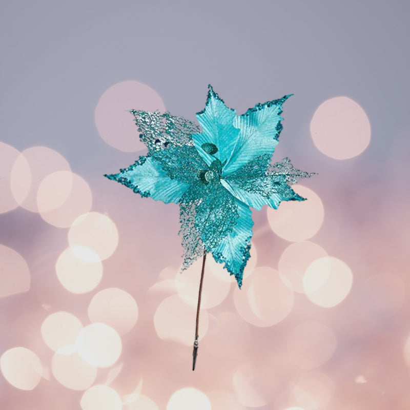 Fabric flower on clip 33cm - Light blue Christmas flower